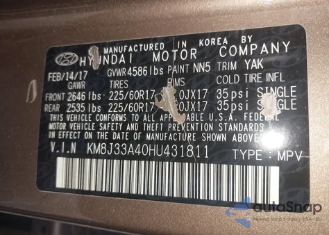 2017 Hyundai Tucson Se из США, поврежденный, VIN KM8J33A40HU431811